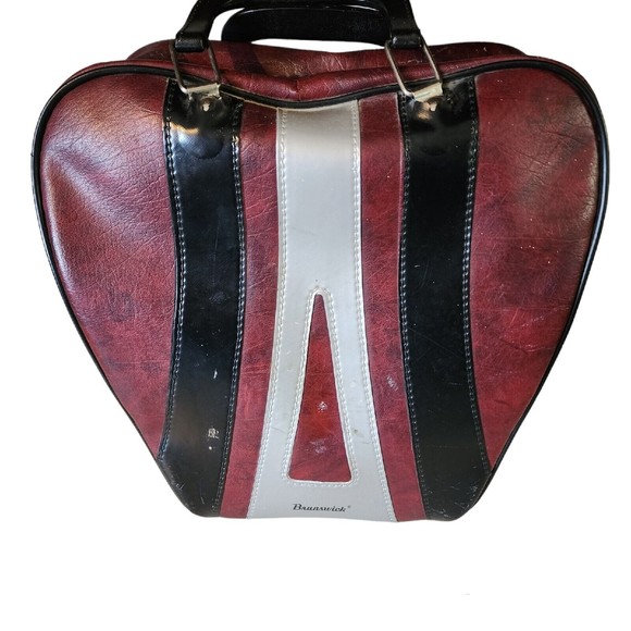 Bags Vintage Brunswick Bowling Ball Bag Burgundy Gray Strips Retro